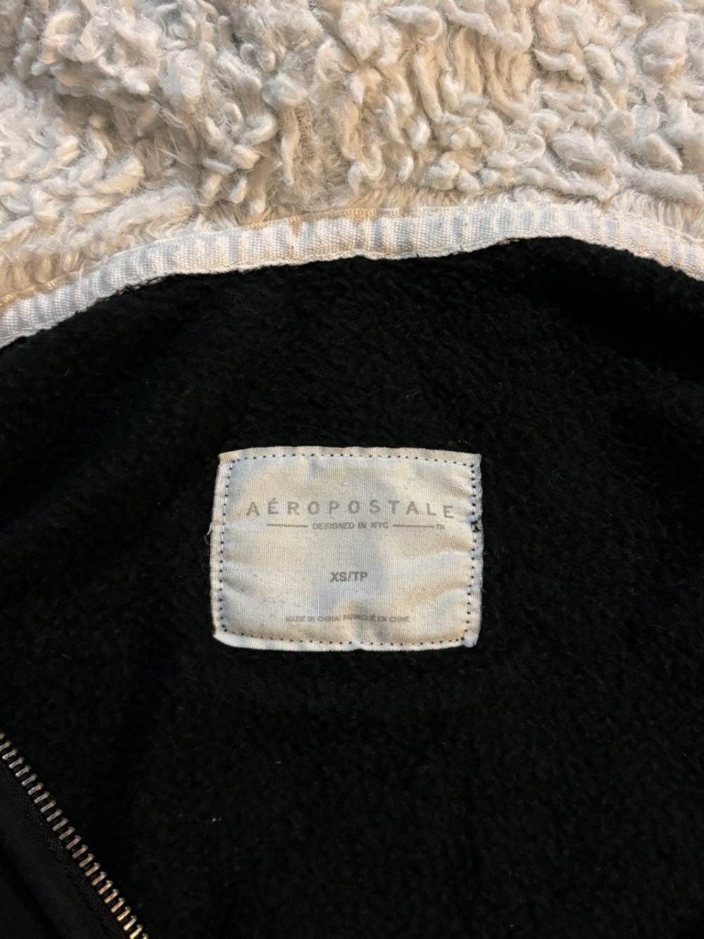 Aeropostale Black Sherpa-Lined Zip Hoodie - Picture 4 of 4